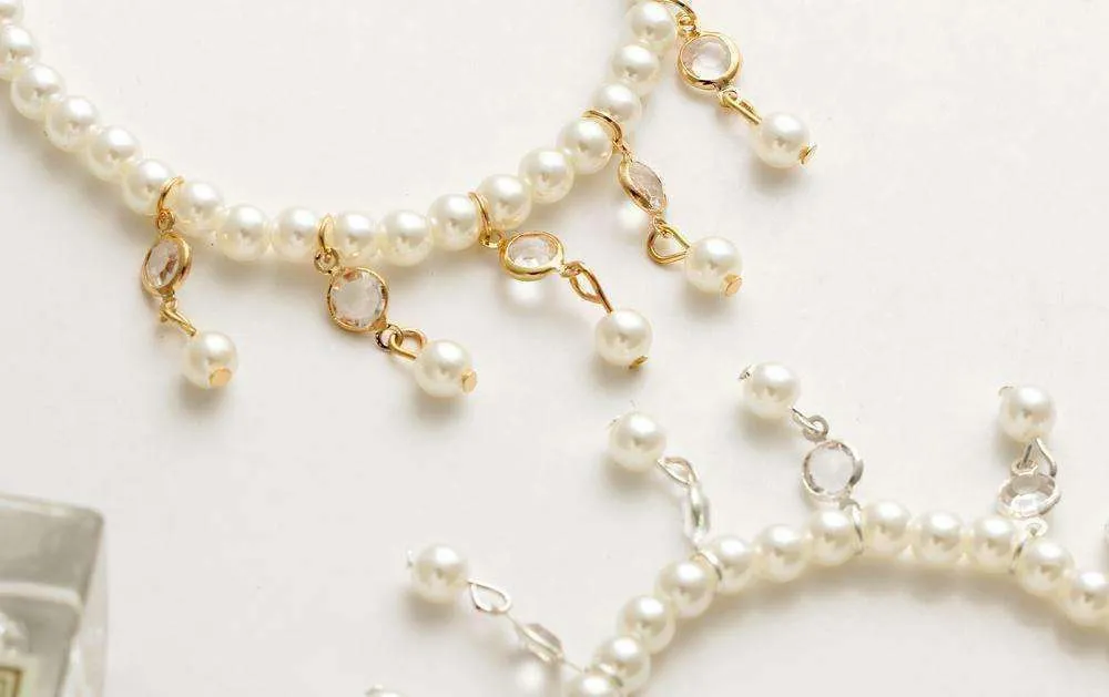 Pearl and Crystal Drop Ankle Bracelet Accented In Silver or Gold