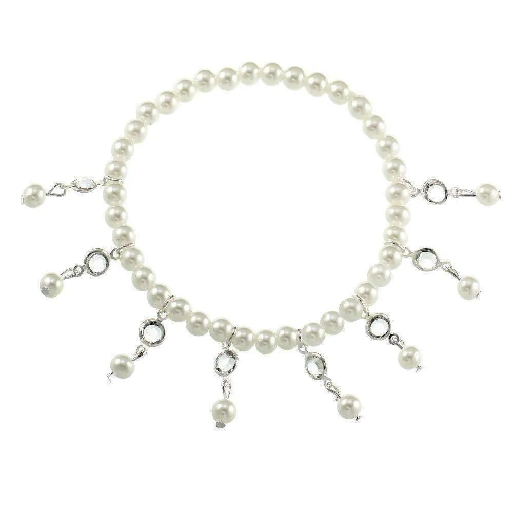 Pearl and Crystal Drop Ankle Bracelet Accented In Silver or Gold