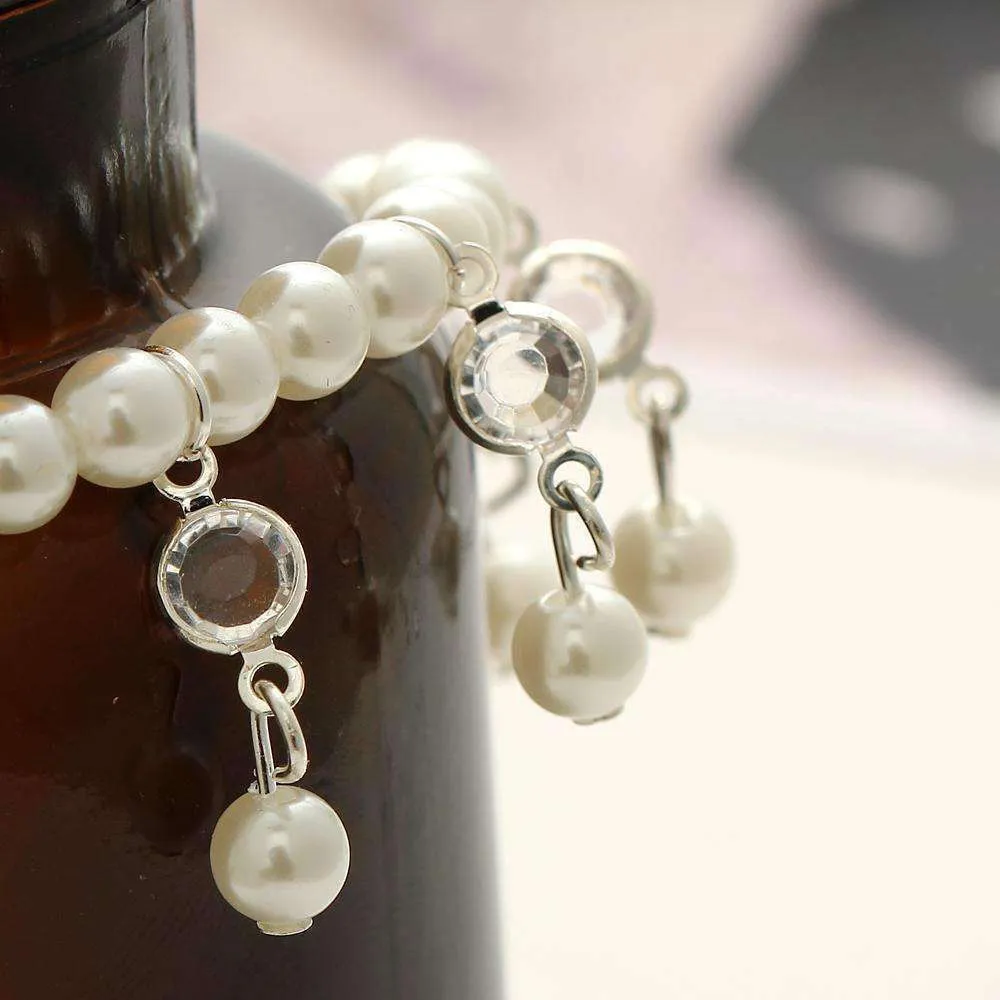 Pearl and Crystal Drop Ankle Bracelet Accented In Silver or Gold