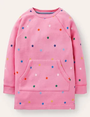 Printed Sweatshirt Tunic-Bright Petal Pink Stars