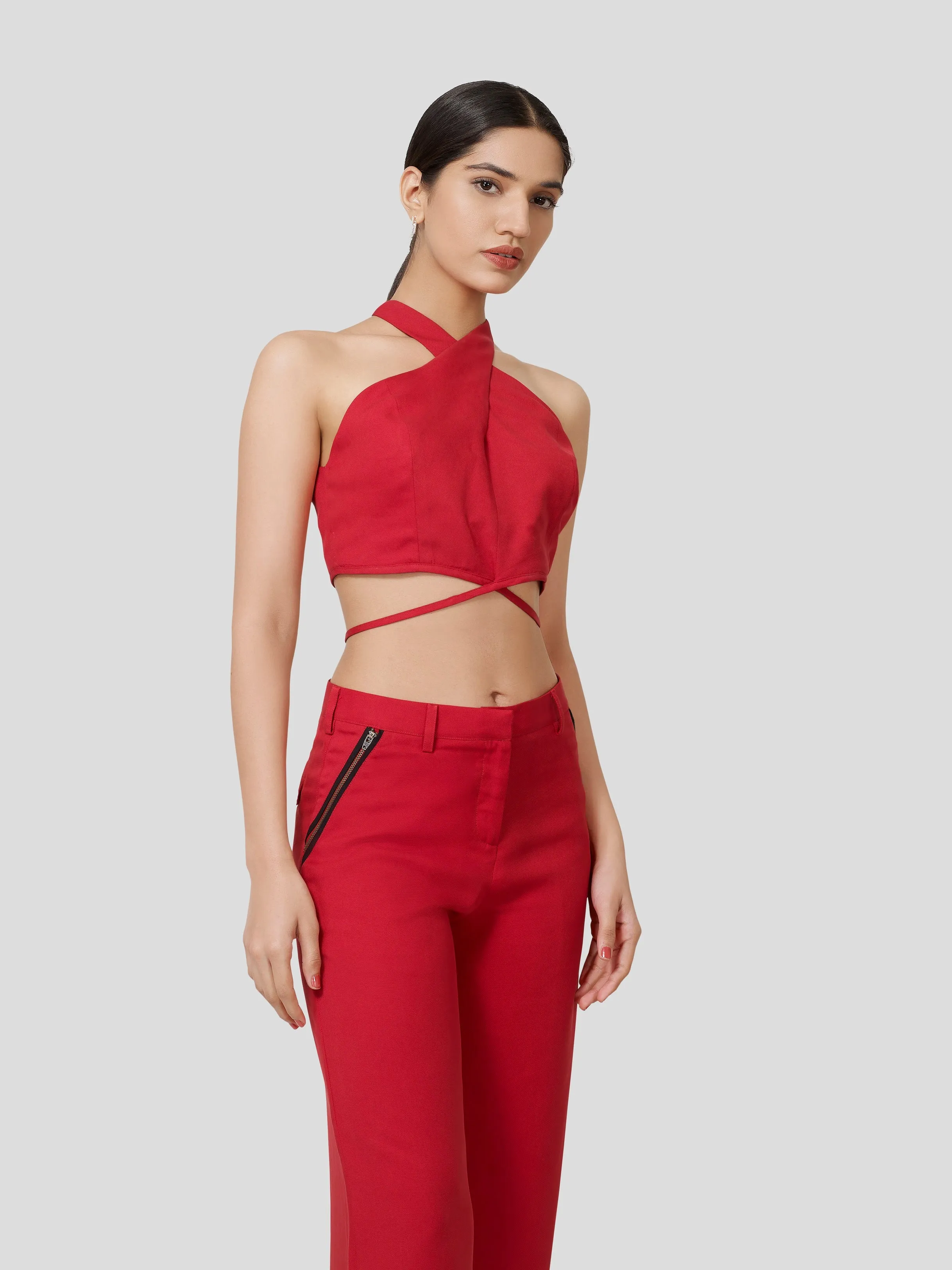 Querencia Twisted Halter Neck Crop Top