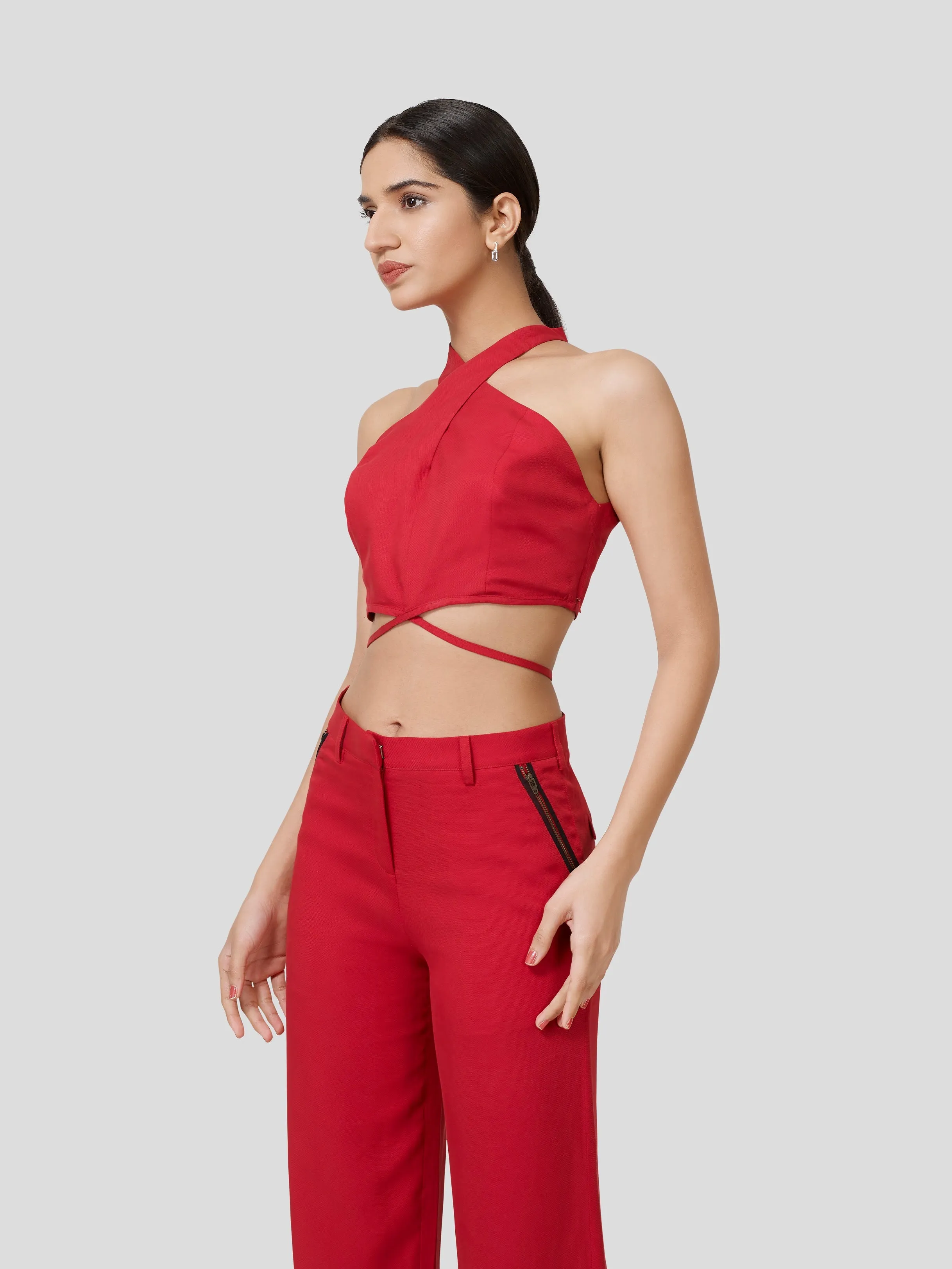 Querencia Twisted Halter Neck Crop Top