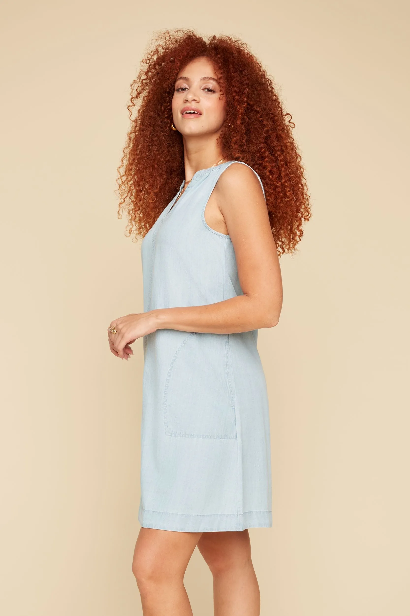 Renuar Dress - V-Neck Shift - Chambray