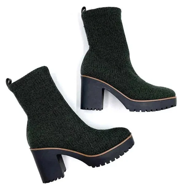 Ribbed Knit Block Heel Ankle Boots