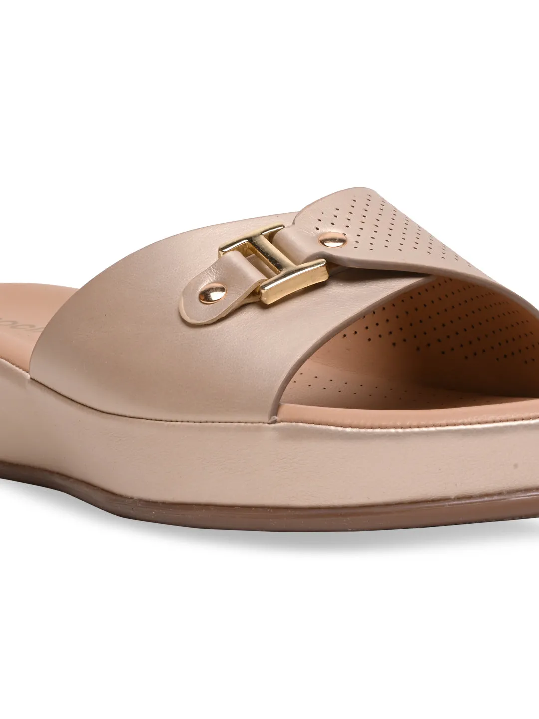 Rocia By Regal Gold Women Slip On Buckled Flats