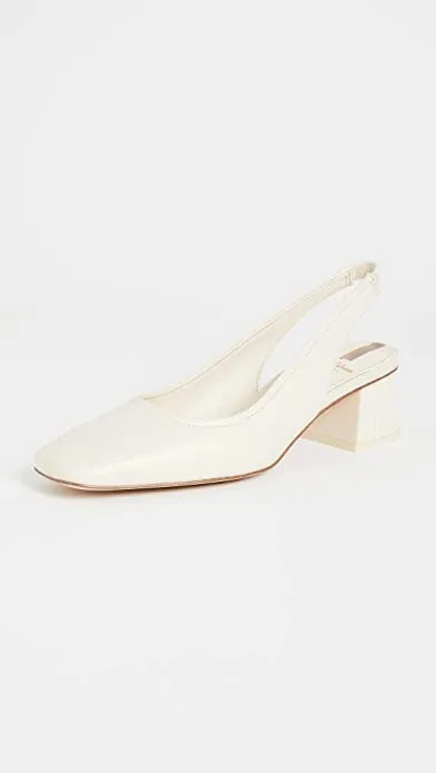 Sam Edelman Toren Ivory Squared Toe Block Heeled Slip On Slingback Dress Pumps