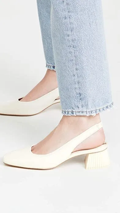 Sam Edelman Toren Ivory Squared Toe Block Heeled Slip On Slingback Dress Pumps