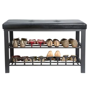 Simplify F-0680-BLACK Storage Bench, Shoe Rack, Ottoman, Tufted, Padded Seating for Entryway, Bedroom, Closet & Hallway, Black