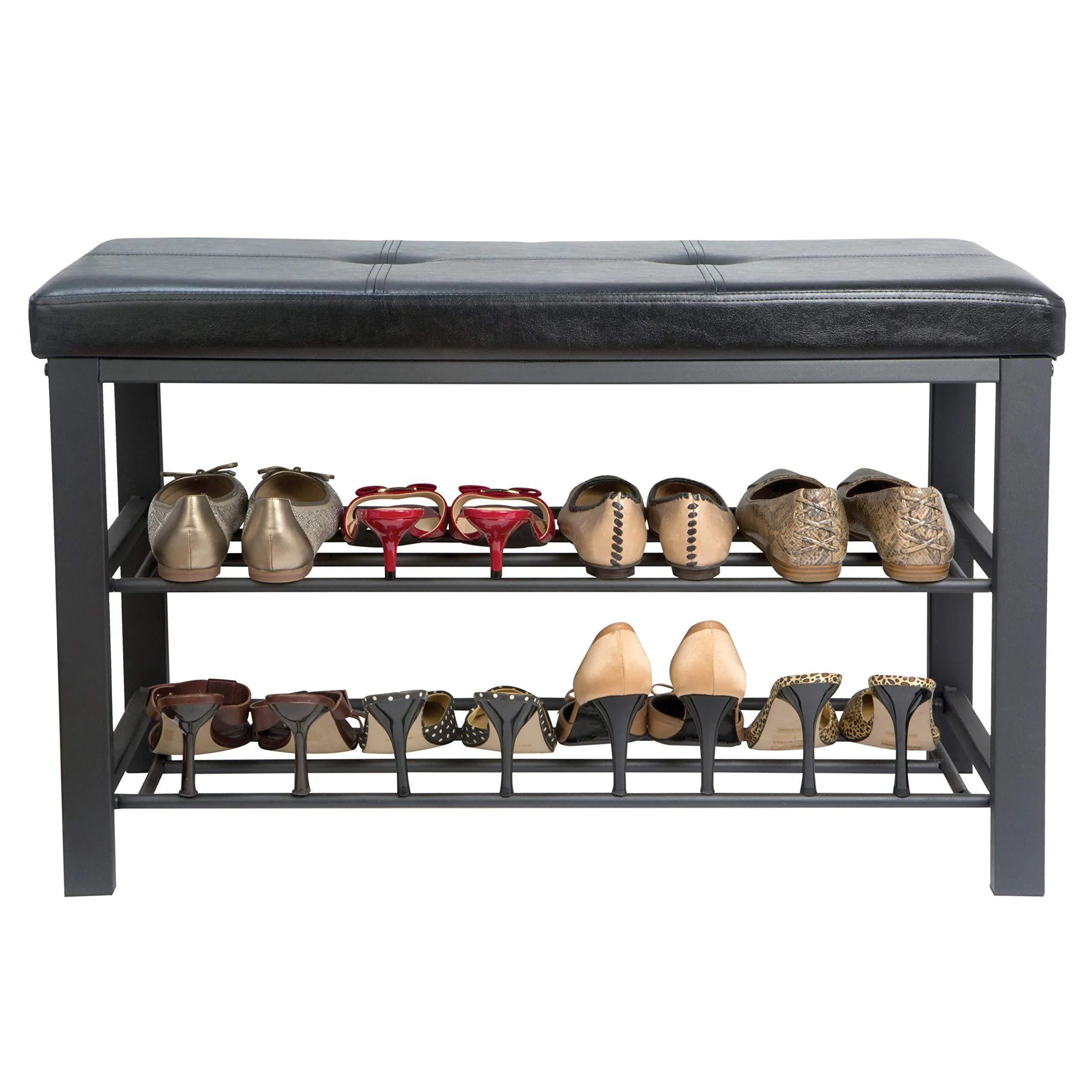 Simplify F-0680-BLACK Storage Bench, Shoe Rack, Ottoman, Tufted, Padded Seating for Entryway, Bedroom, Closet & Hallway, Black