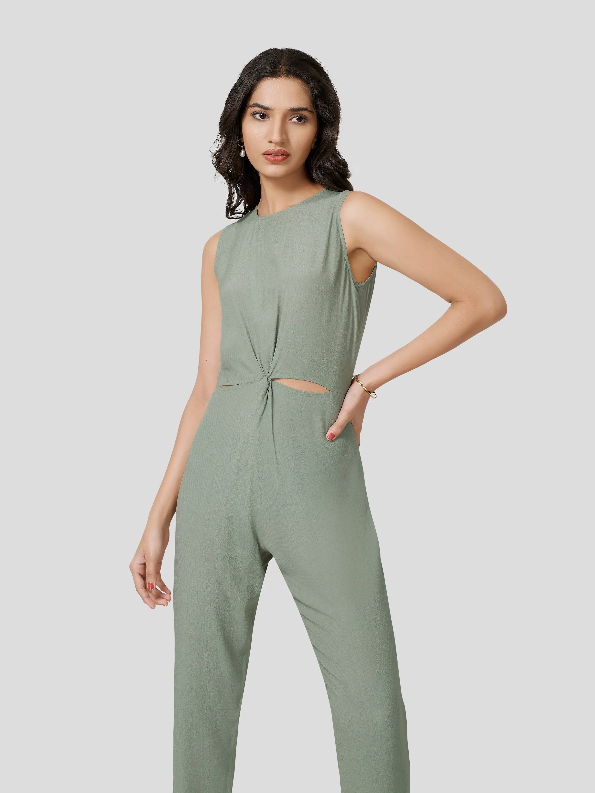 Solid Exuberance Twist & Cavity Cut Jumpsuit
