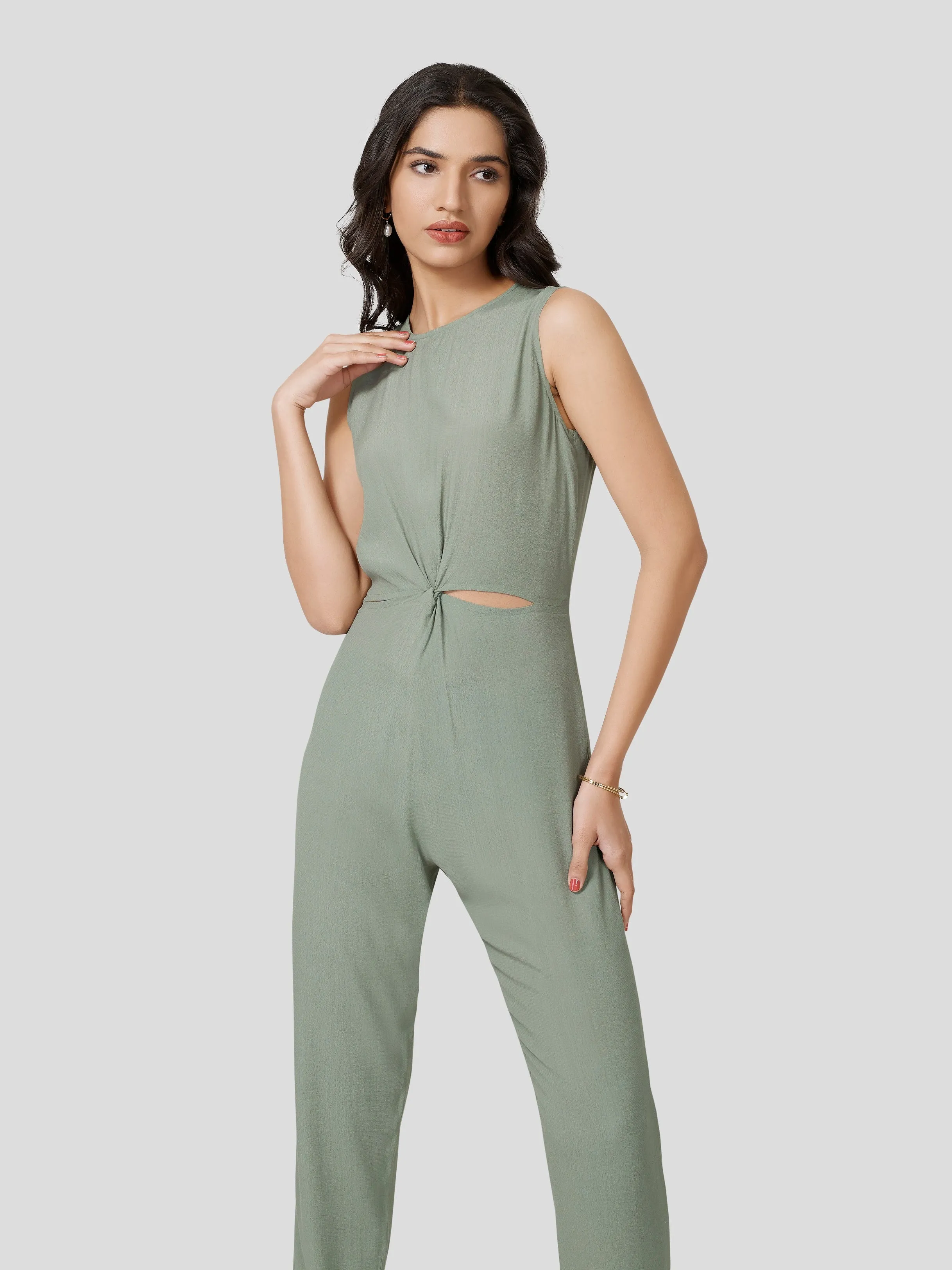 Solid Exuberance Twist & Cavity Cut Jumpsuit