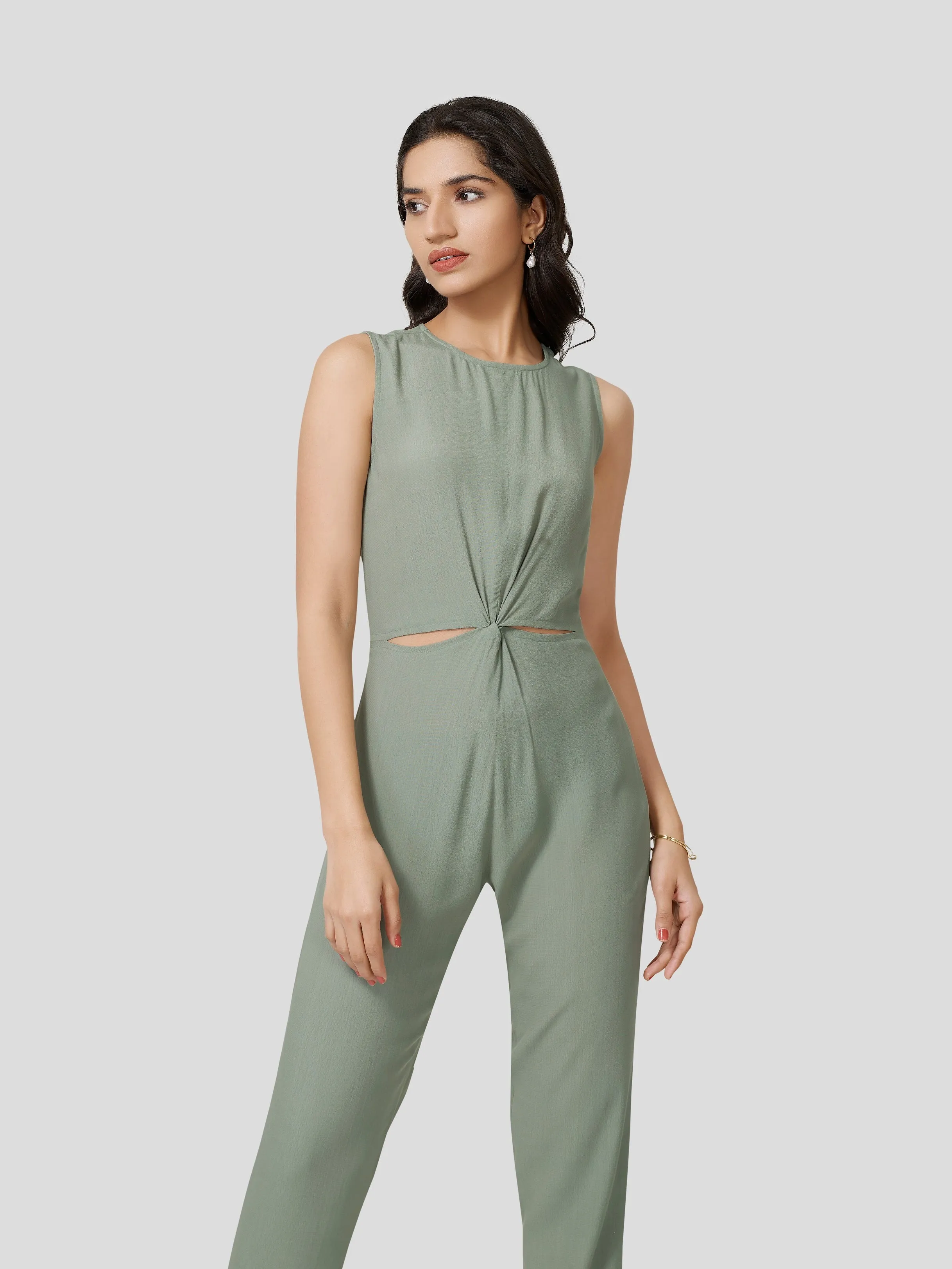 Solid Exuberance Twist & Cavity Cut Jumpsuit