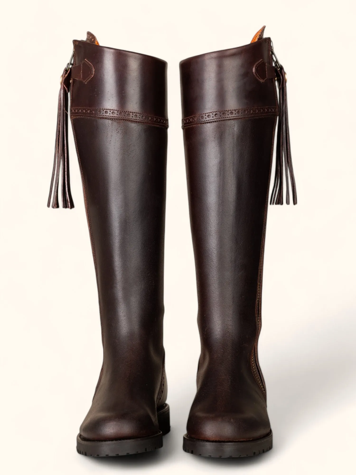 Tall Spanish Boots - Tread Sole Brown Leather