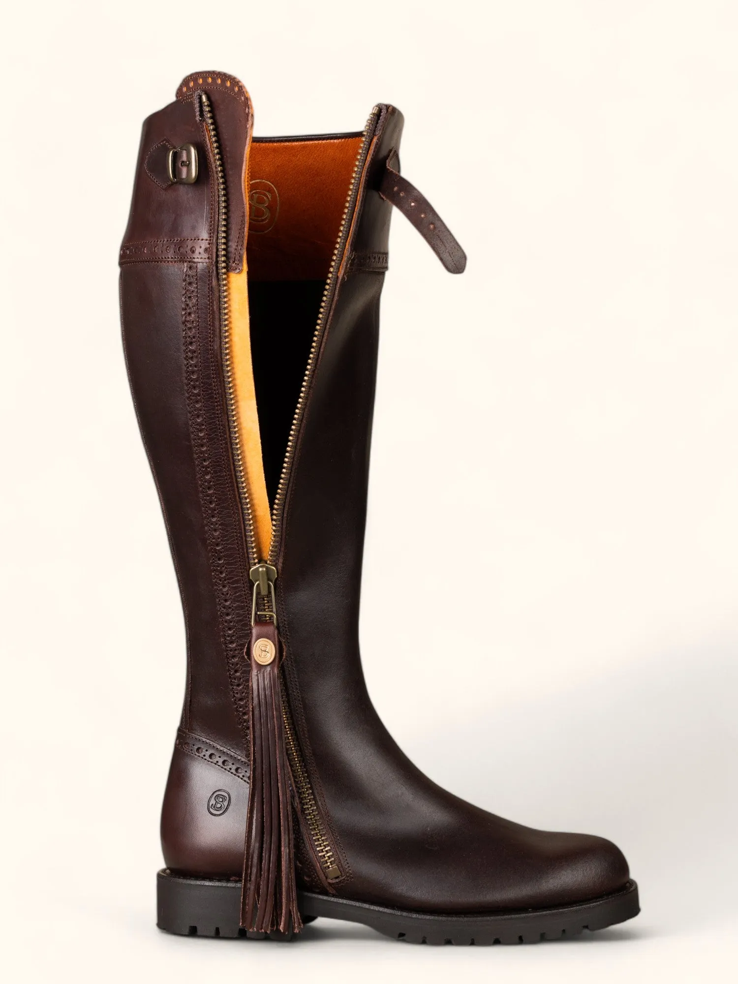 Tall Spanish Boots - Tread Sole Brown Leather