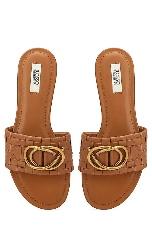 Tan Sliders With Gold Embellishment