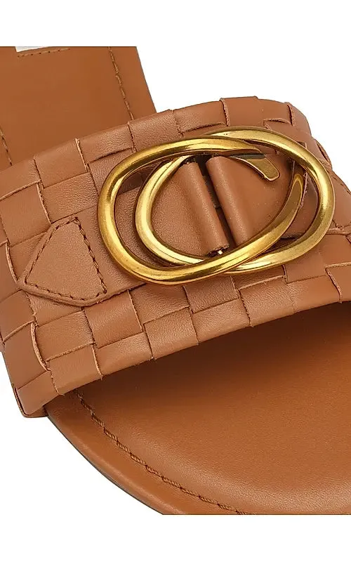 Tan Sliders With Gold Embellishment