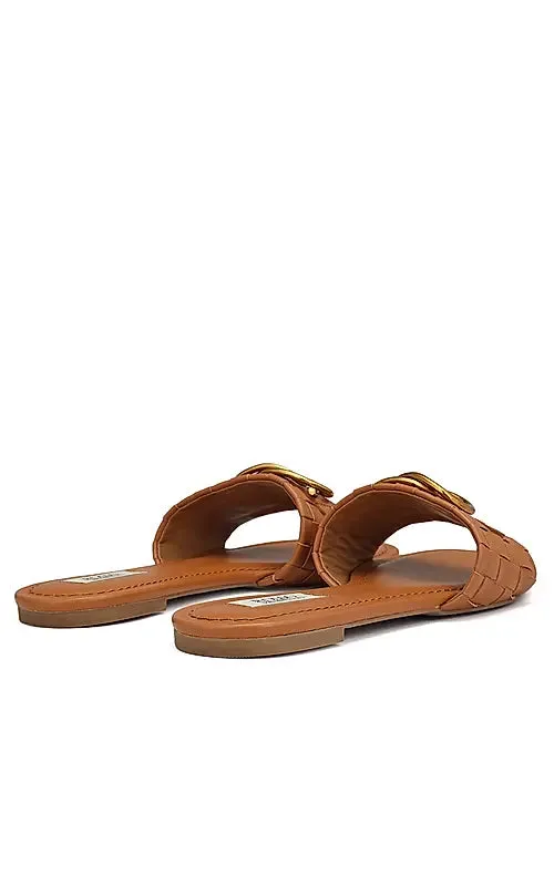 Tan Sliders With Gold Embellishment