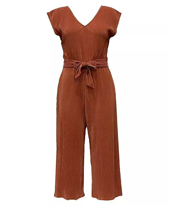 T.D.C. Topson Women's Belted Jumpsuit  Color Rust Copper Size L