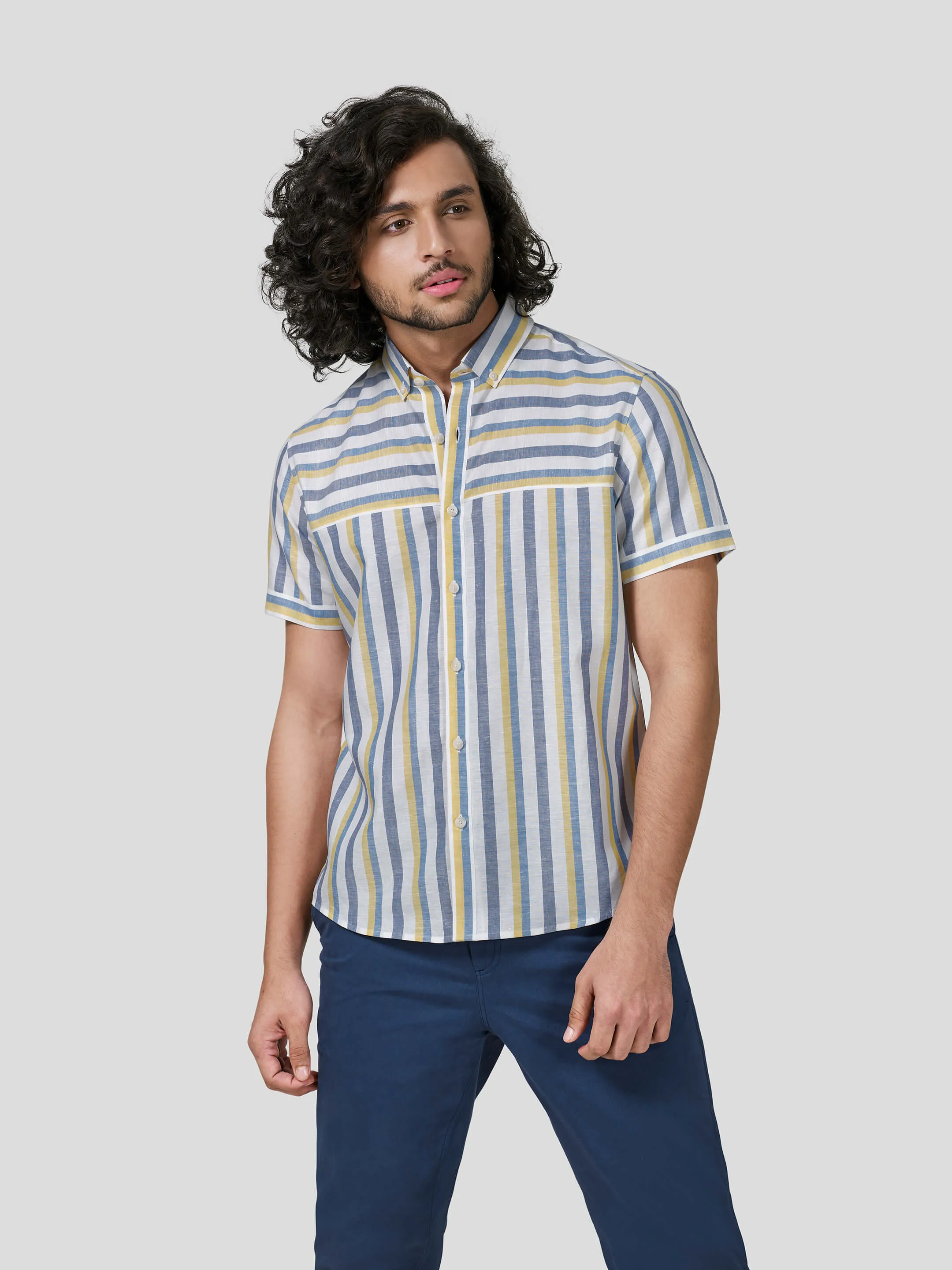 Virtuoso Short Sleeve Striped Untuck Fit Shirt