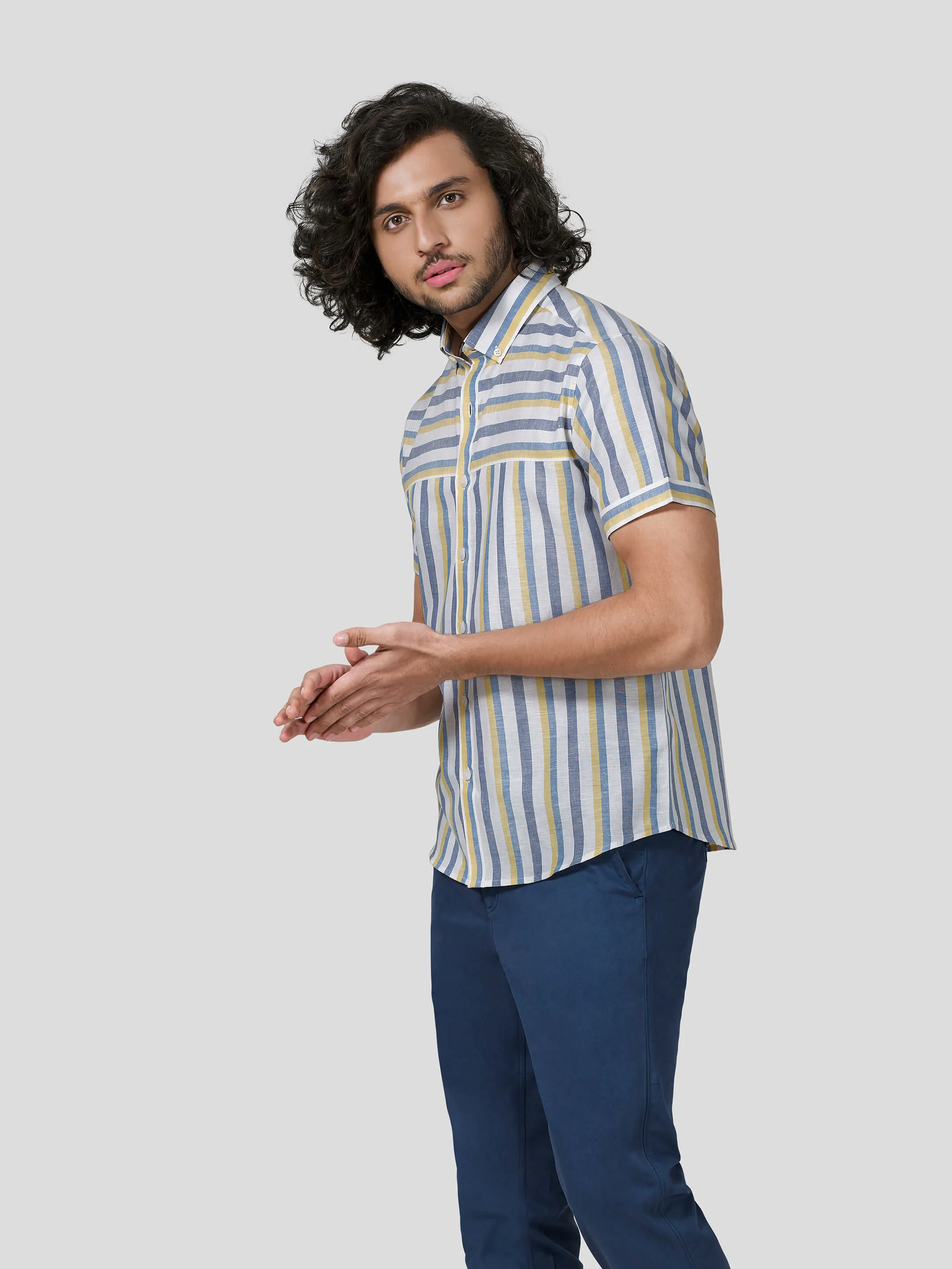 Virtuoso Short Sleeve Striped Untuck Fit Shirt