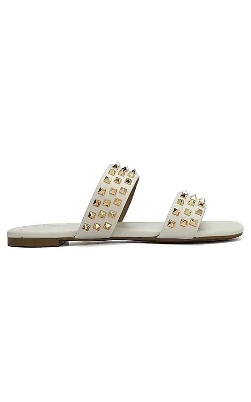White Stud Embellished Flats