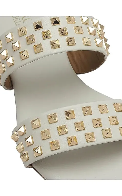 White Stud Embellished Flats