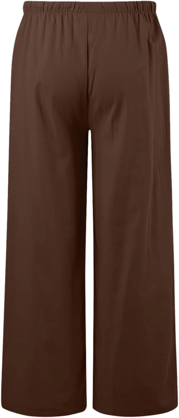 Wide Leg Cotton Linen Pants for Women Comfortable Fashion Flowy High Waisted Beach Palazzo Trousers with Pockets 2025 Summer