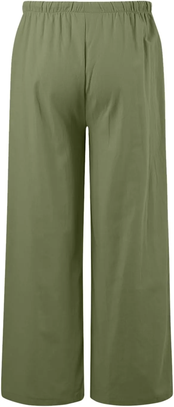 Wide Leg Cotton Linen Pants for Women Comfortable Fashion Flowy High Waisted Beach Palazzo Trousers with Pockets 2025 Summer