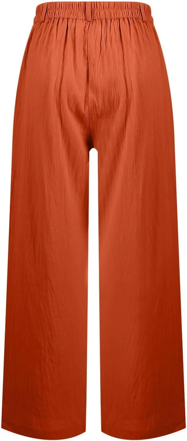 Wide Leg Linen Pants for Women 2025 Trendy Lightweight Summer Palazzo Pants Straight Leg Work Trousers with Pockets