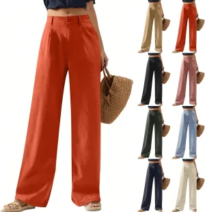 Wide Leg Linen Pants for Women 2025 Trendy Lightweight Summer Palazzo Pants Straight Leg Work Trousers with Pockets