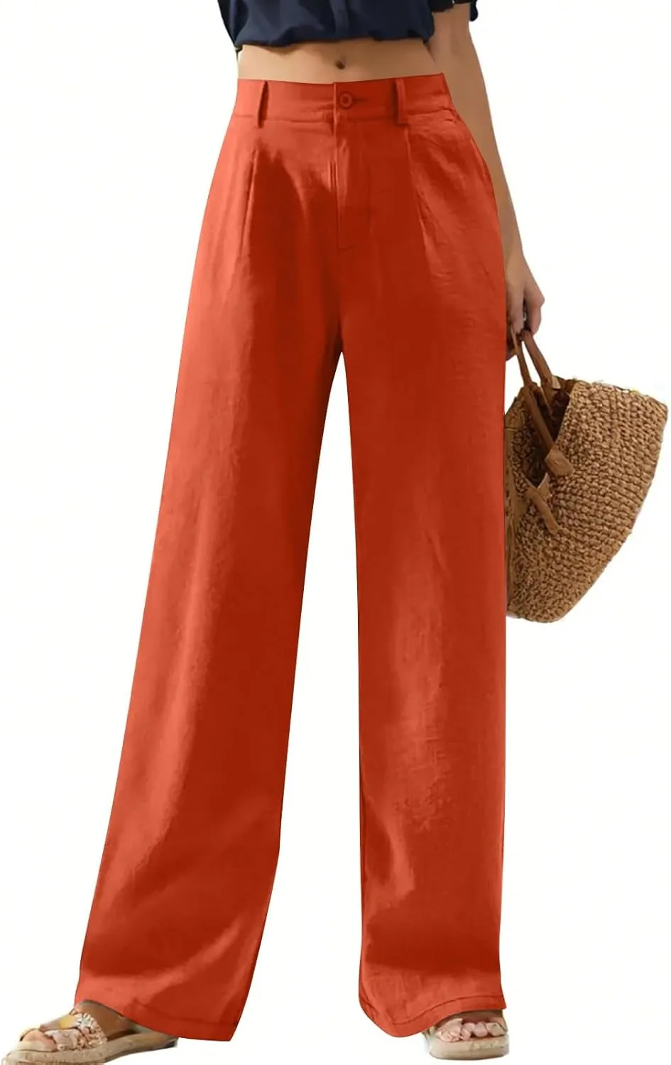 Wide Leg Linen Pants for Women 2025 Trendy Lightweight Summer Palazzo Pants Straight Leg Work Trousers with Pockets
