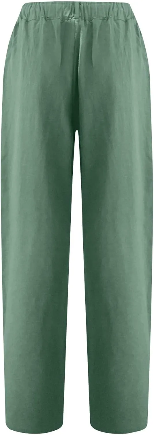 Women Cotton Linen Cropped Pants for Summer Pull on Elastic High Waisted Trouser Lightweight Dressy Outfit
