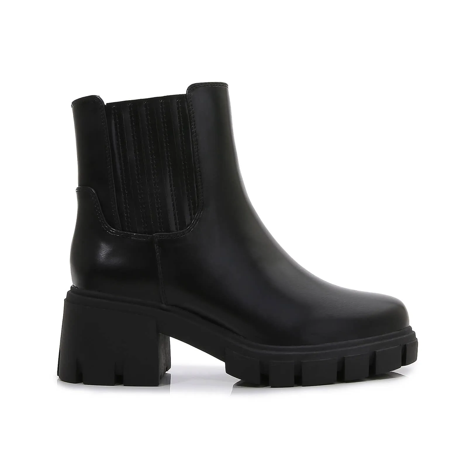 Women PU Leather Chunky Platform Zip Up Ankle Chelsea Boots