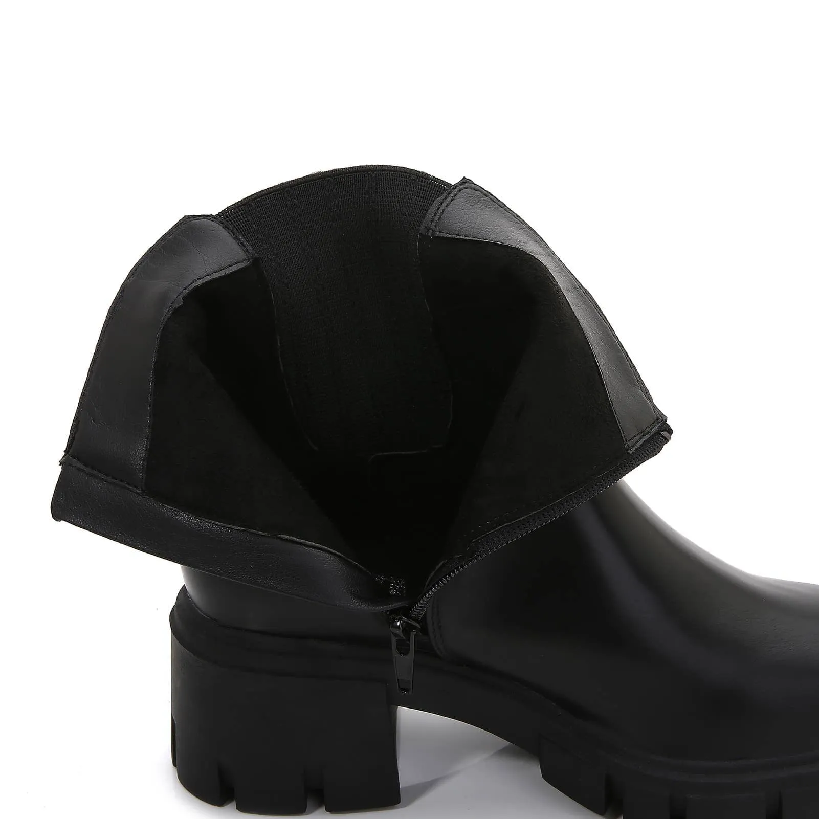 Women PU Leather Chunky Platform Zip Up Ankle Chelsea Boots