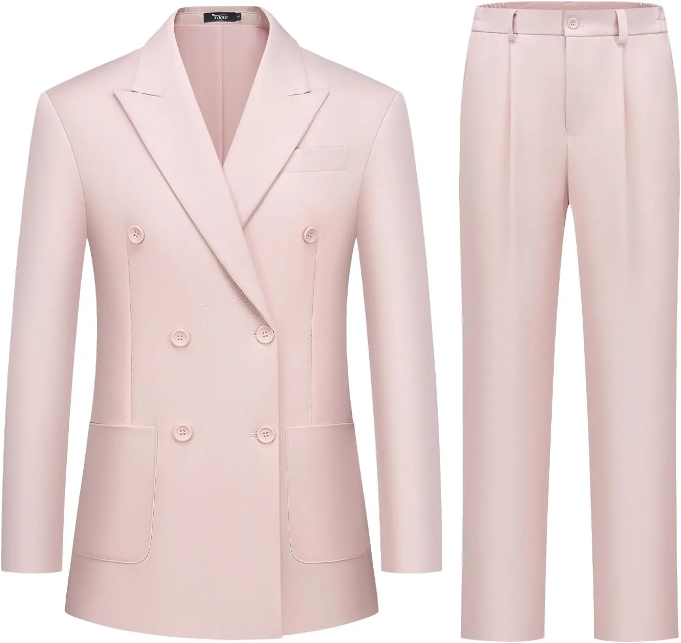 Women's 2 Piece Double Breasted Blazer and Wide Leg Pants Pocket Business Casual Office Suit