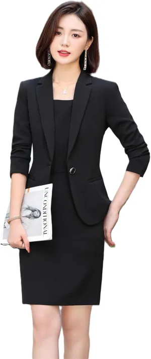 Women's 2 Piece Suit Skirt Set Business Casual Long Sleeve Blazer and Pencil Skirt