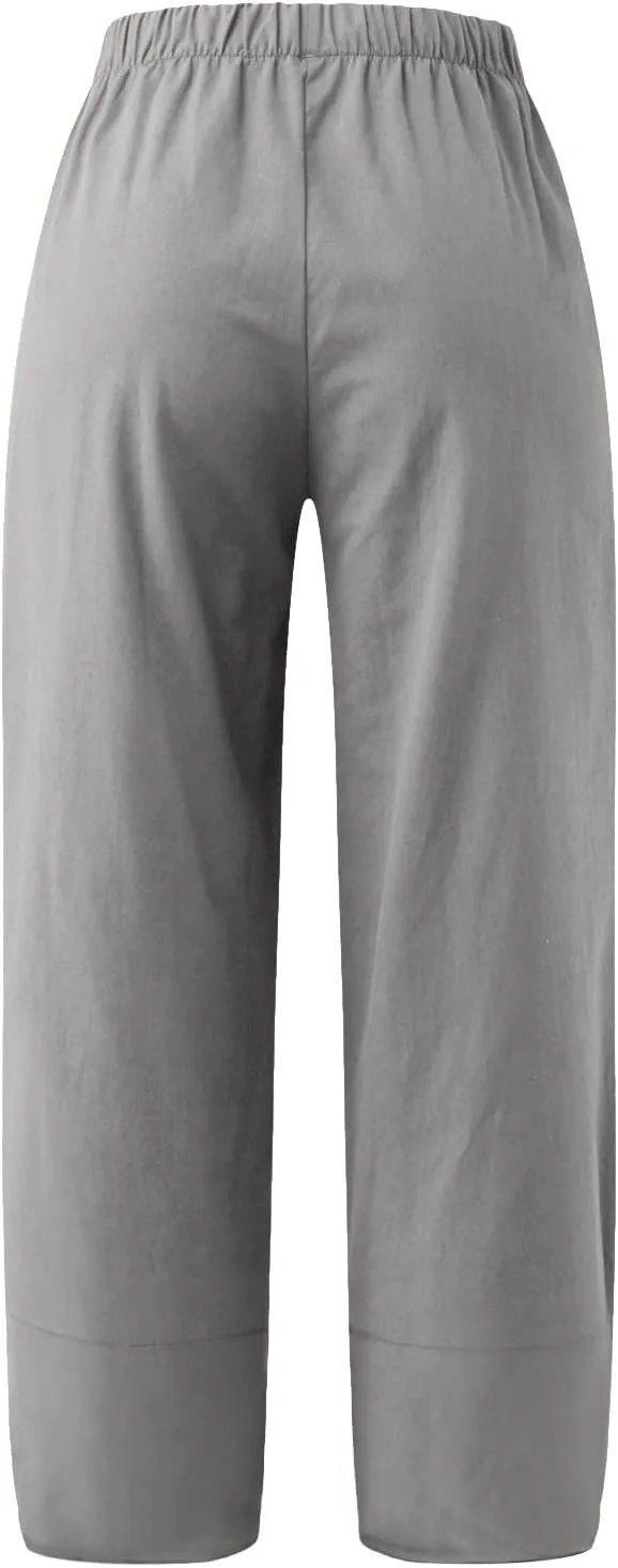 Womens Capri Pants High Waist Cropped Trousers Summer Wide Leg Drawstring Palazzo Ankle Vacation Pant with Pockets