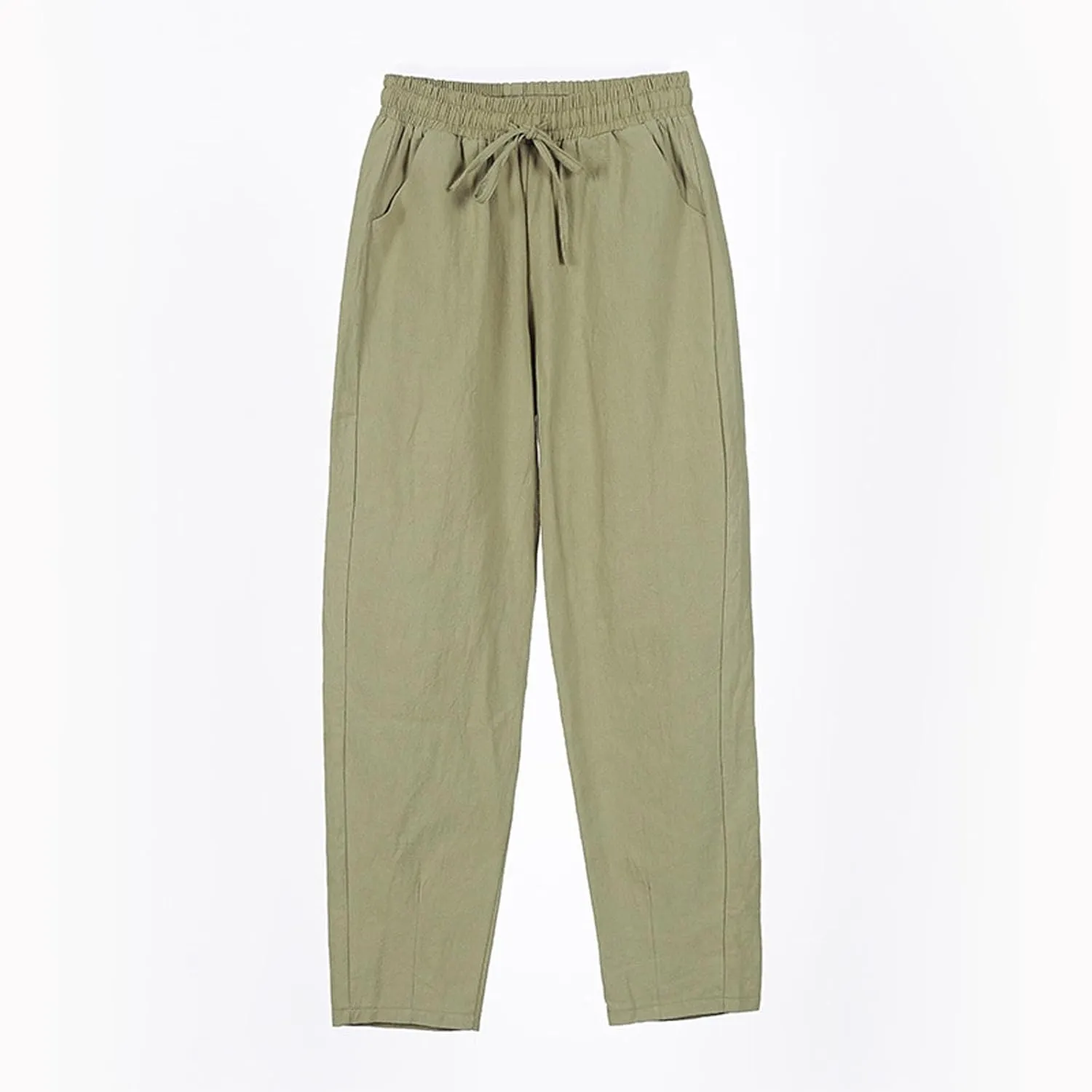 Womens Linen Pants Straight Leg Boho Palazzo Pants Casual Elastic Drawstring Waist Beach Lounge Pants with Pockets