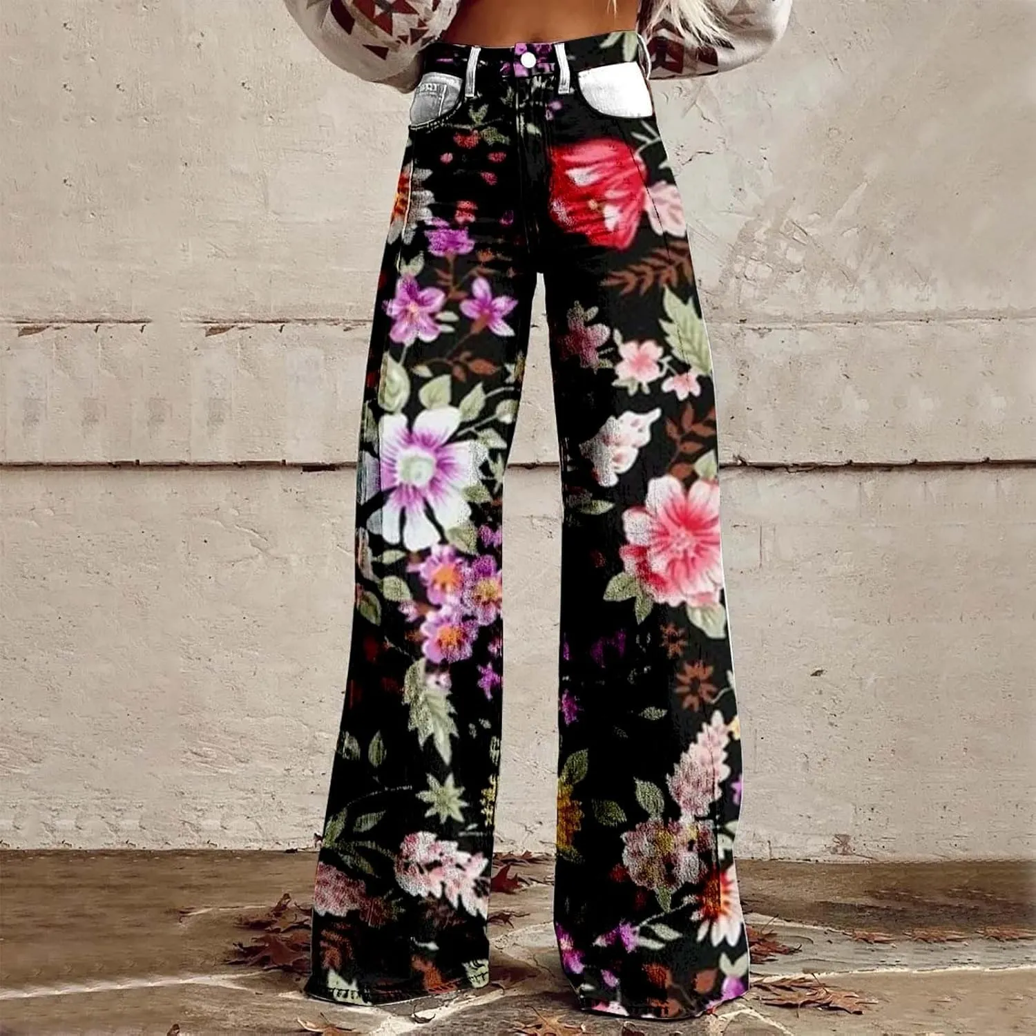 Womens Loose Fit Trousers Tie Dye High Waist Flare Wide Leg Baggy Loungre Pants Fashion Vintage Workout Palazzo Pants