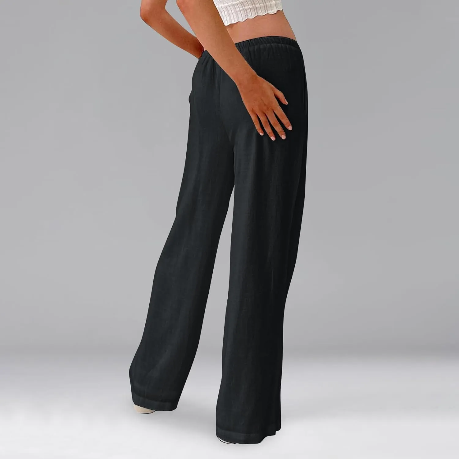 Womens Summer Casual Pant Cotton Linen Button 2025 Flowy Pants & Palazzo Straight High Rise Solid Baggy Clothes Pocket