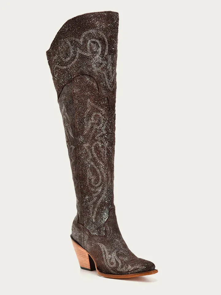 Z5242 Women's Metallized Brown Scrunchable Knee-High Western Boot by Corral